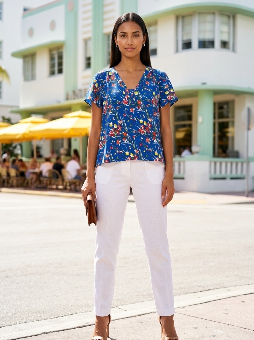 Zara Royal XSmall Blue Floral V-Neck Flutter Sleeve Top